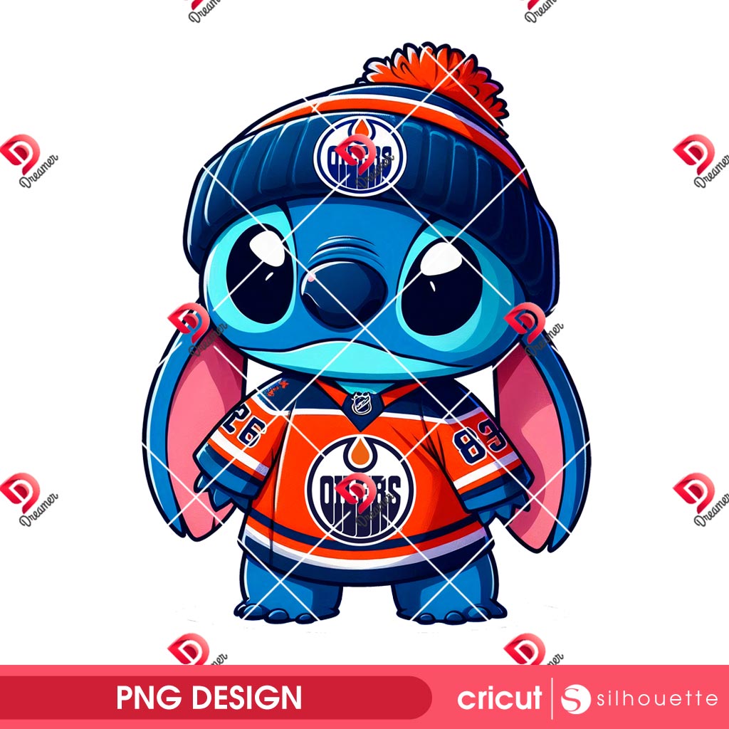 Cute Stitch Edmonton Oilers PNG, Disney Sitch Oilers Hockey NHL PNG