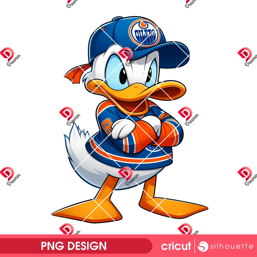 Donald Edmonton Oilers PNG, Disney Donald Duck NHL Hockey Oilers Player PNG