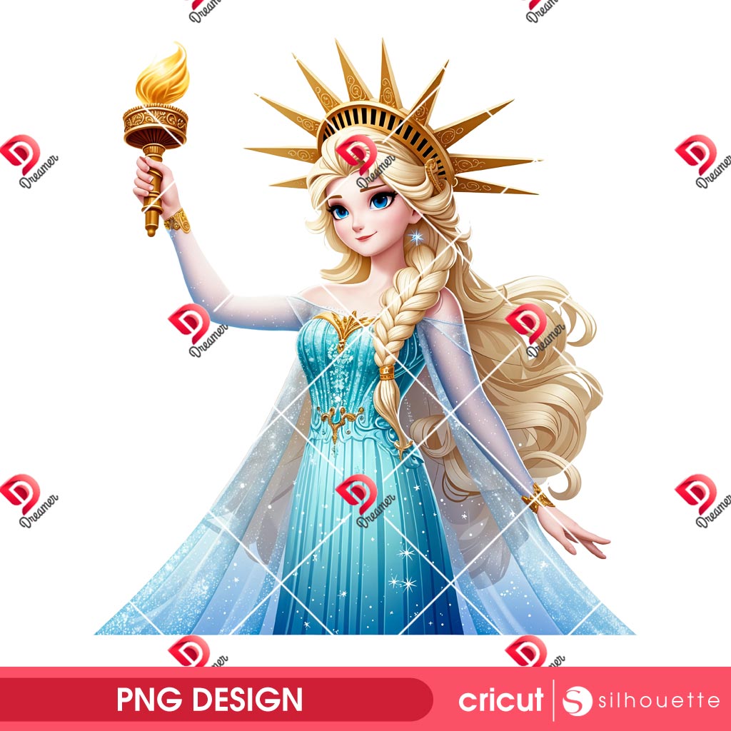 Elsa Frozen Goddess Of Liberty PNG, Disney Princess Independence Day PNG, Elsa Princess 04th Of July PNG