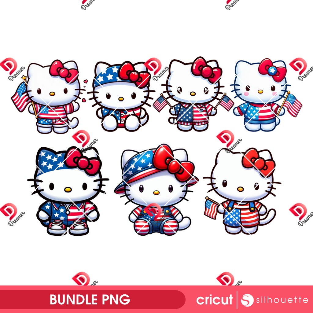 Hello Kitty America Flag PNG, Hello Kitty Independence Day 04th Of July PNG Bundle