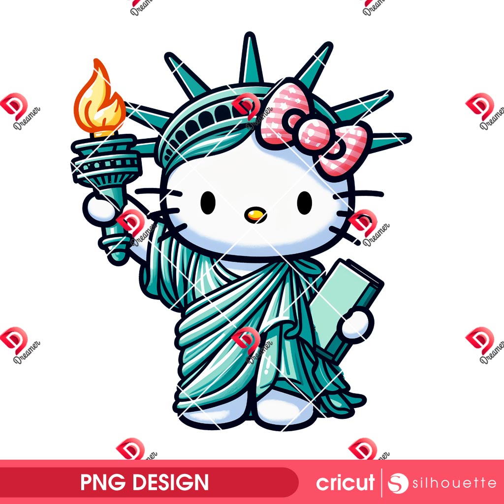 Hello Kitty Goddess Of Liberty PNG, Hello Kitty Independence Day PNG, Hello Kitty 04th of July PNG