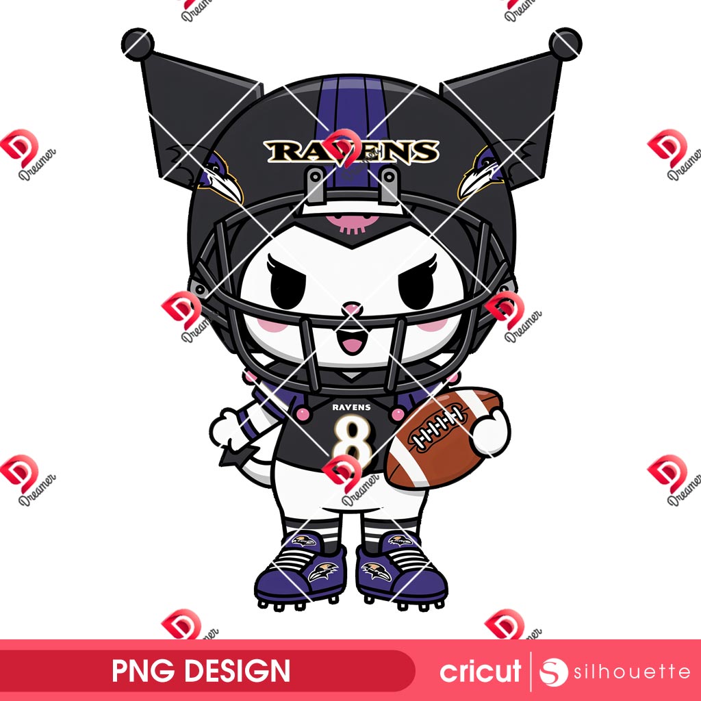 Kuromi Baltimore Ravens Player PNG, Kuromi NFL Football Ravens PNG