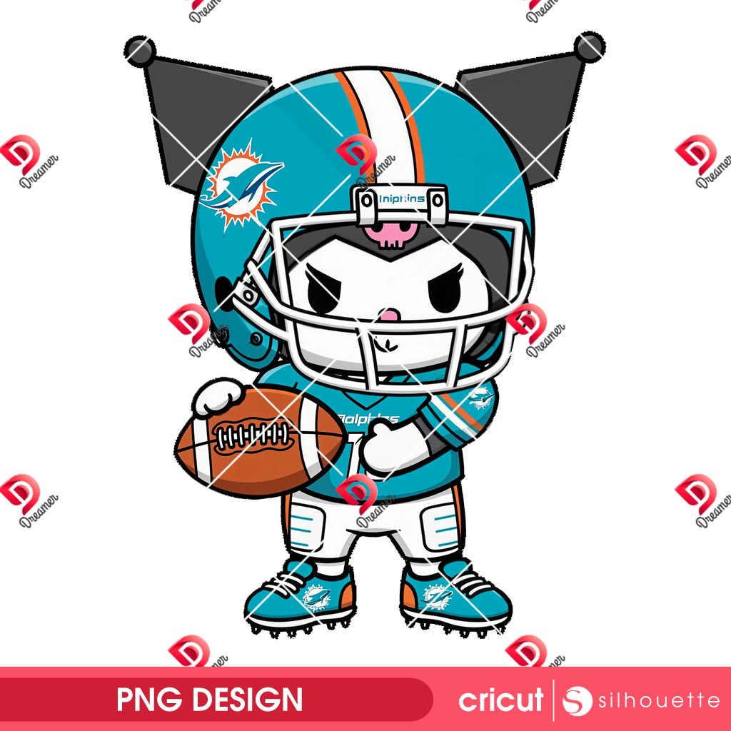 Kuromi Miami Dolphins Player PNG, Kuromi NFL Football Dolphins PNG