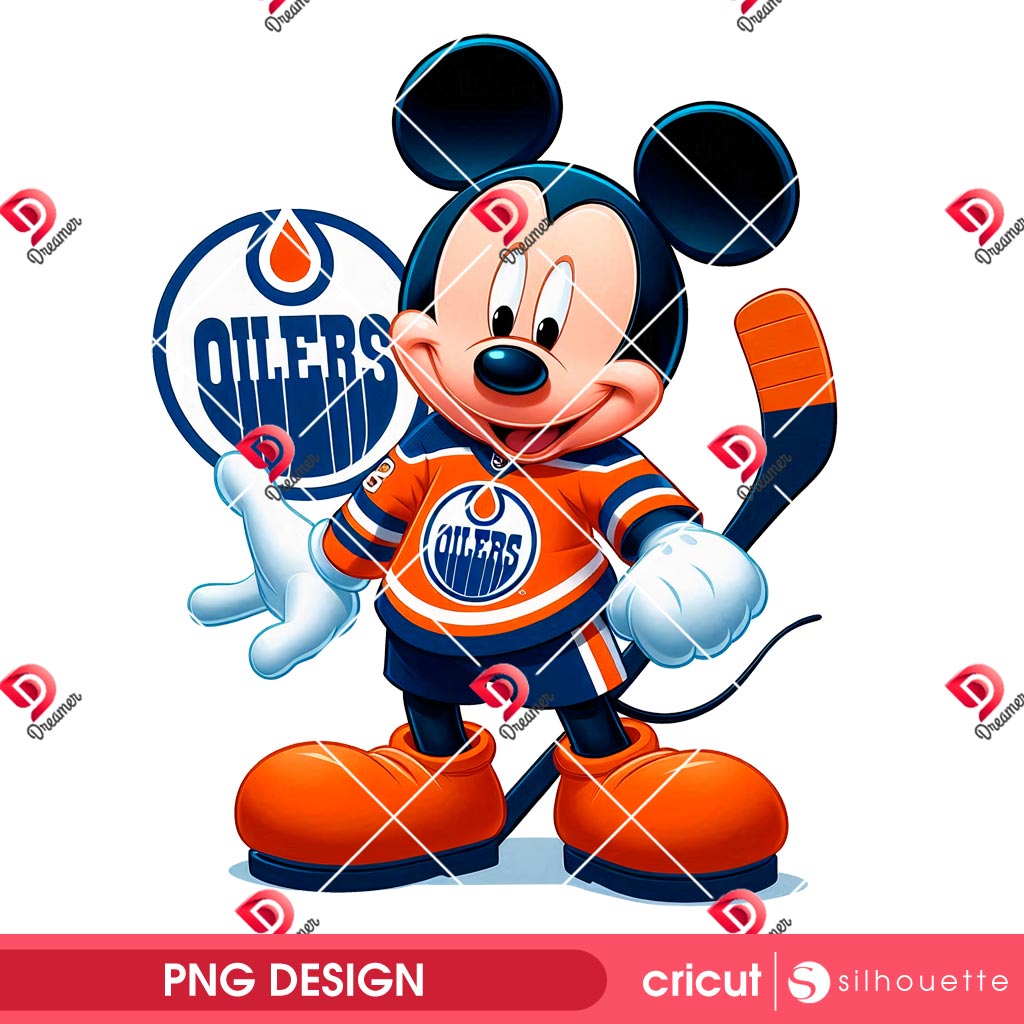 Mickey Edmonton Oilers PNG, Disney Mickey NHL Hockey Oilers Player PNG