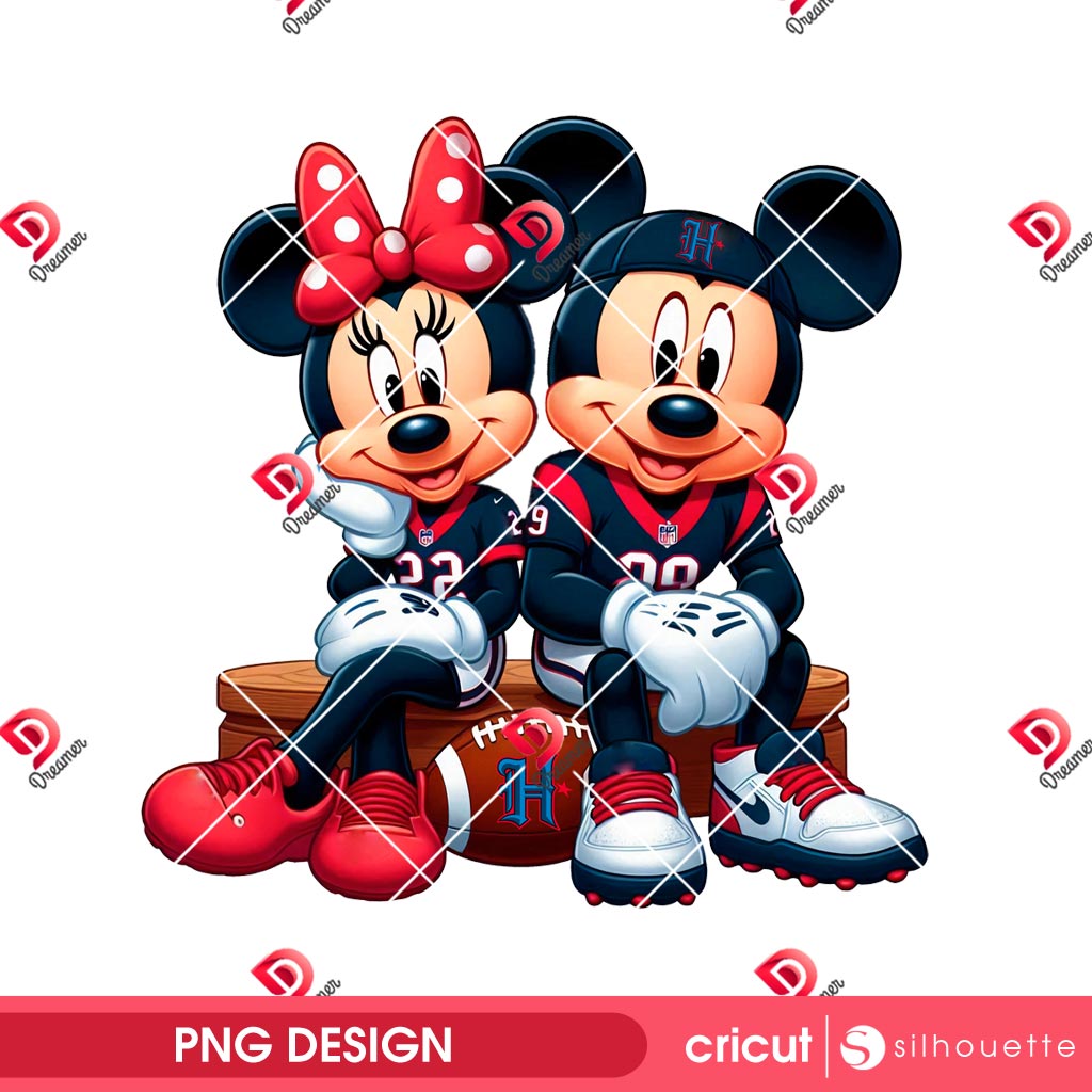 Minnie And Mickey Texans NFL Football PNG, Couple Disney Mouse Football Houston Texans PNG