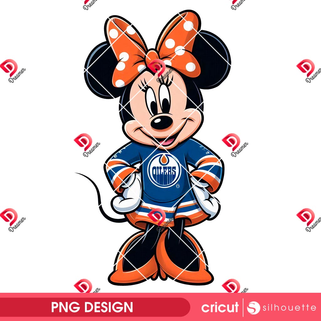 Minnie Edmonton Oilers PNG, Disney Minnie Mouse NHL Hockey Oilers Player PNG