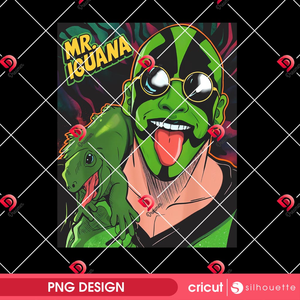 Mr Iguana Tongue Out PNG, Funny Lizard Wrestler Mr Iguana PNG
