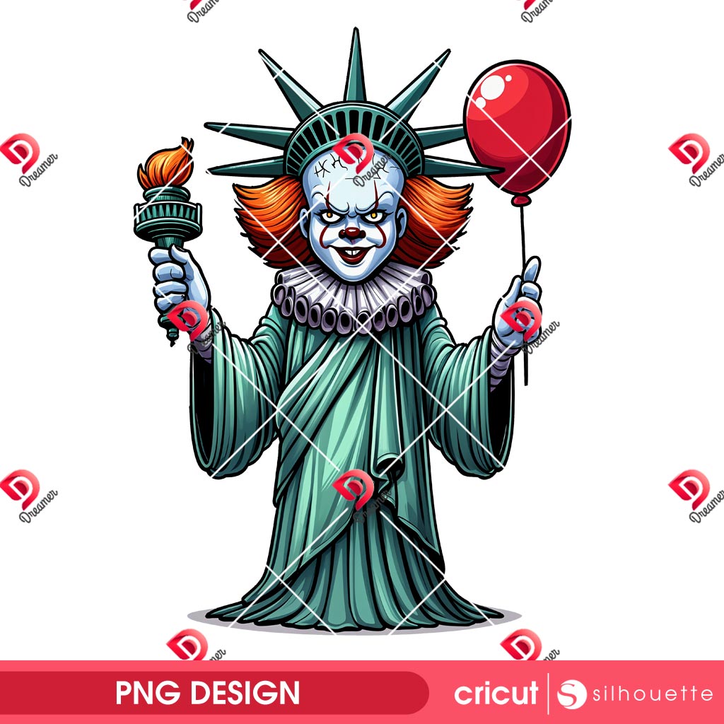 Pennywise Statue of Liberty PNG, Horror Killer Independence Day PNG, Funny 04th Of July PNG