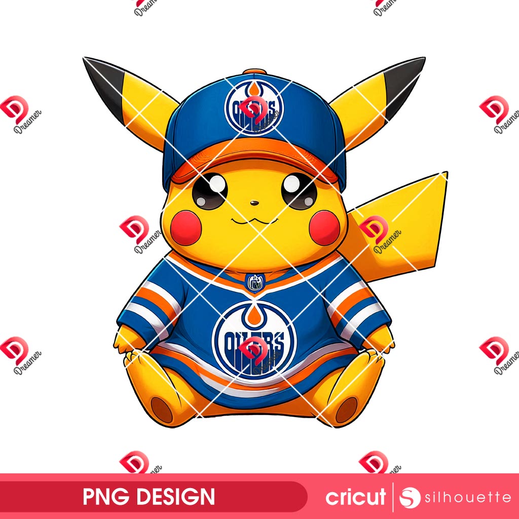 Pikachu Edmonton Oilers PNG, Pokemon NHL Sport Oilers Hockey PNG