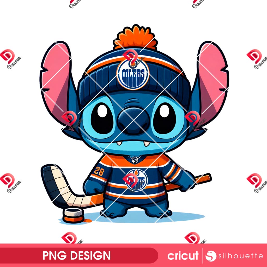 Stitch Edmonton Oilers NHL PNG, Disney Stitch Hockey Oilers Player PNG