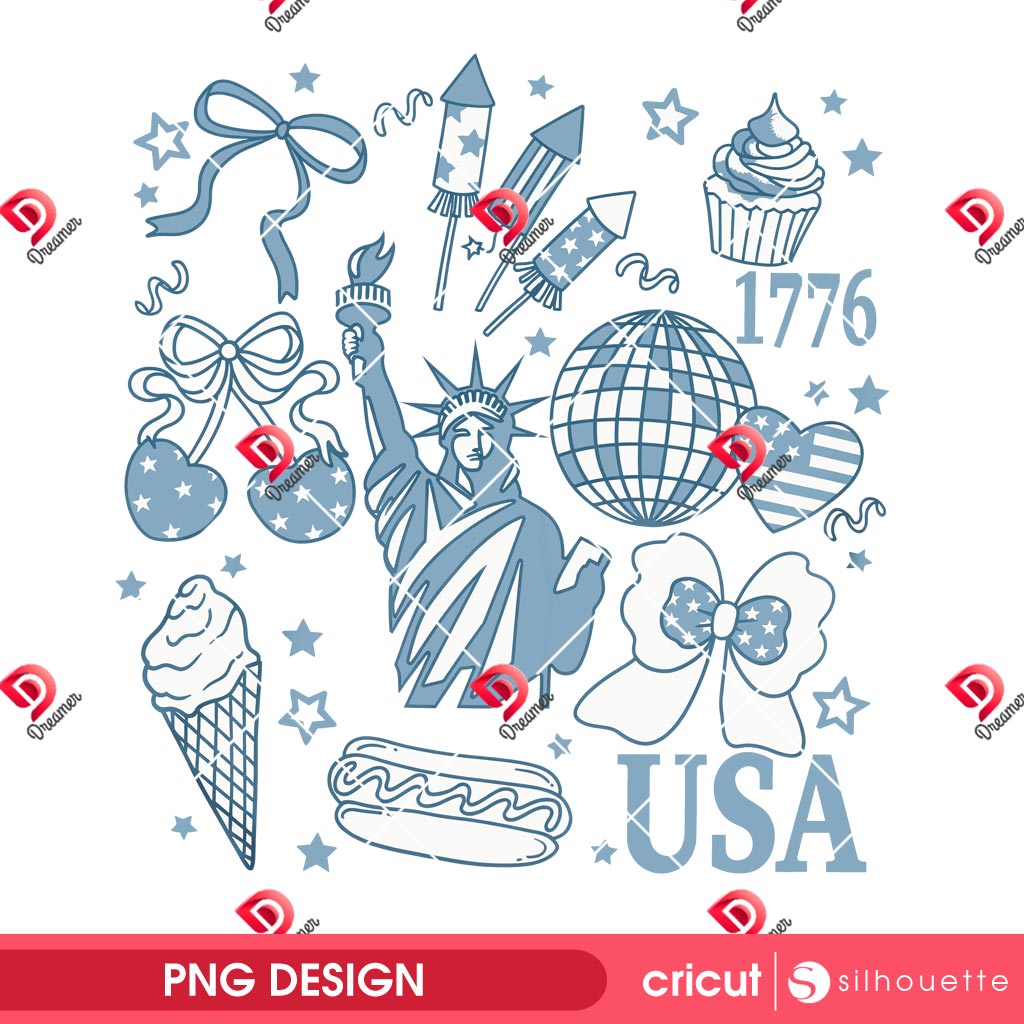 Vintage America Coquette Independence Day PNG, Preppy 4th Of July PNG, Girly Memorial Day PNG Design