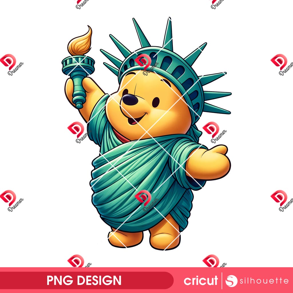 Winnie The Pooh Statue of Liberty PNG, Disney Pooh Independence Day 04th Of July PNG